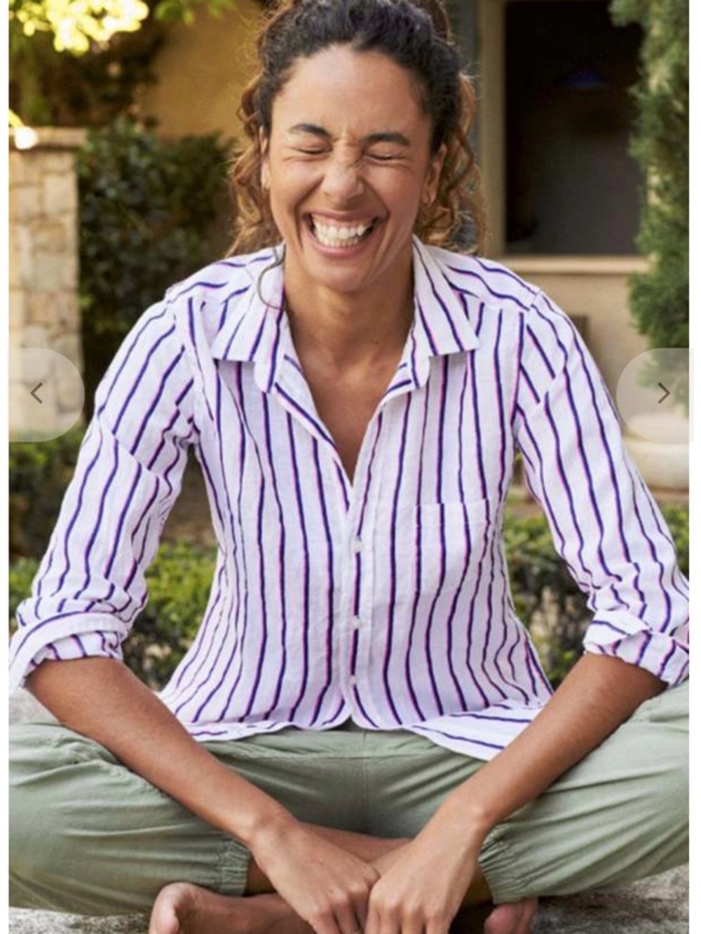 Frank & Eileen White Button-Down Shirt with Purple Stripes